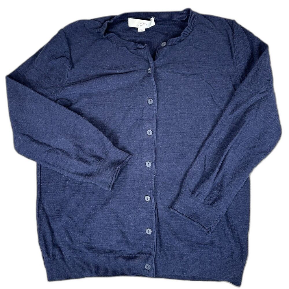Loft Womens Navy Blue Cotton Classic Cardigan Button Up Medium Sweater